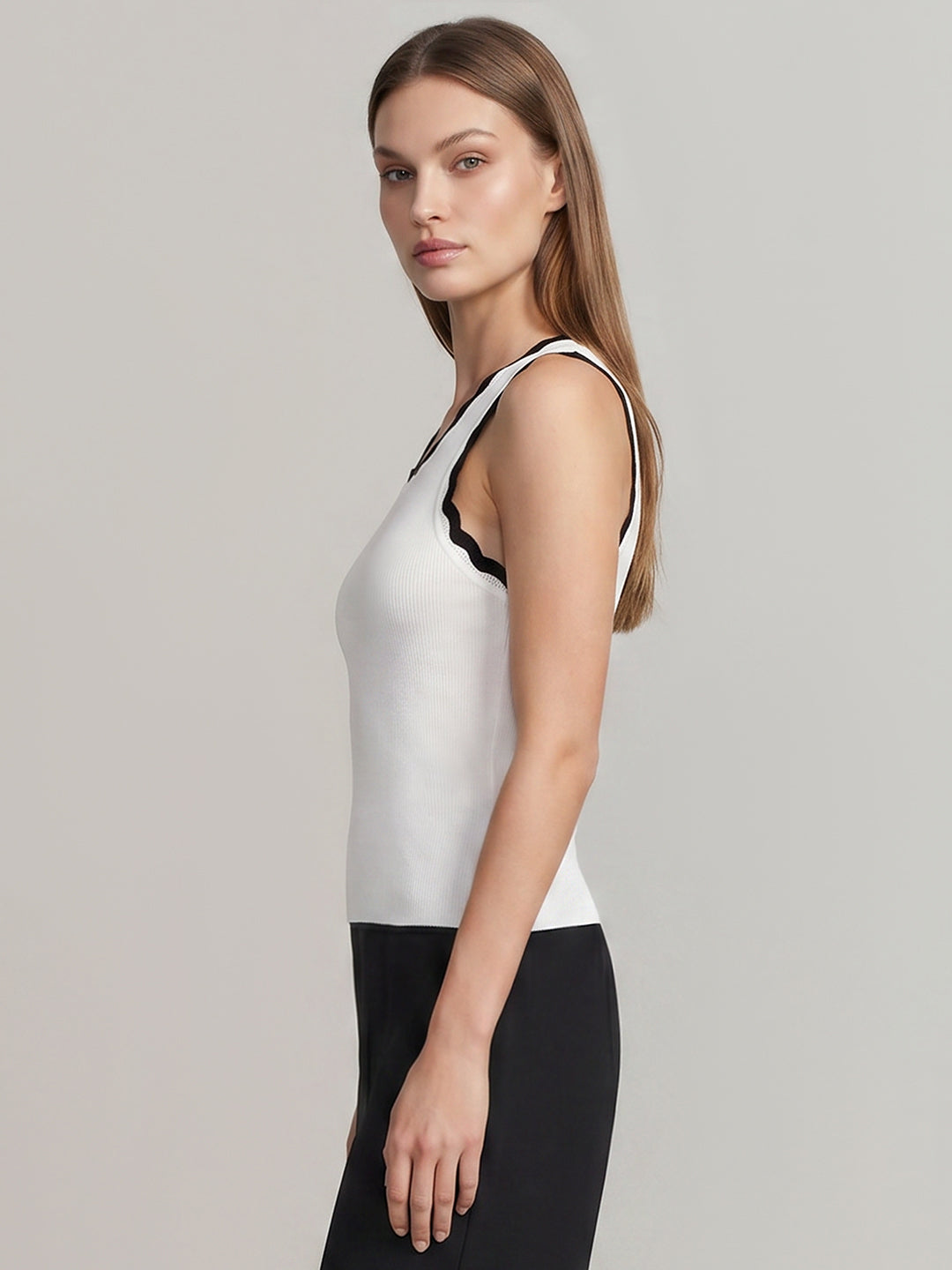 White Contrast Neck Top