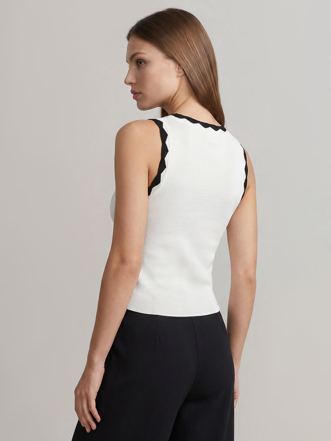 White Contrast Neck Top