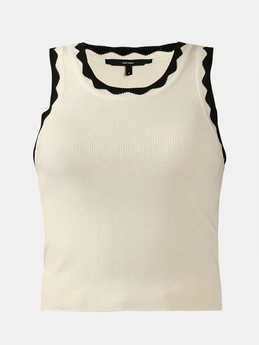 White Contrast Neck Top