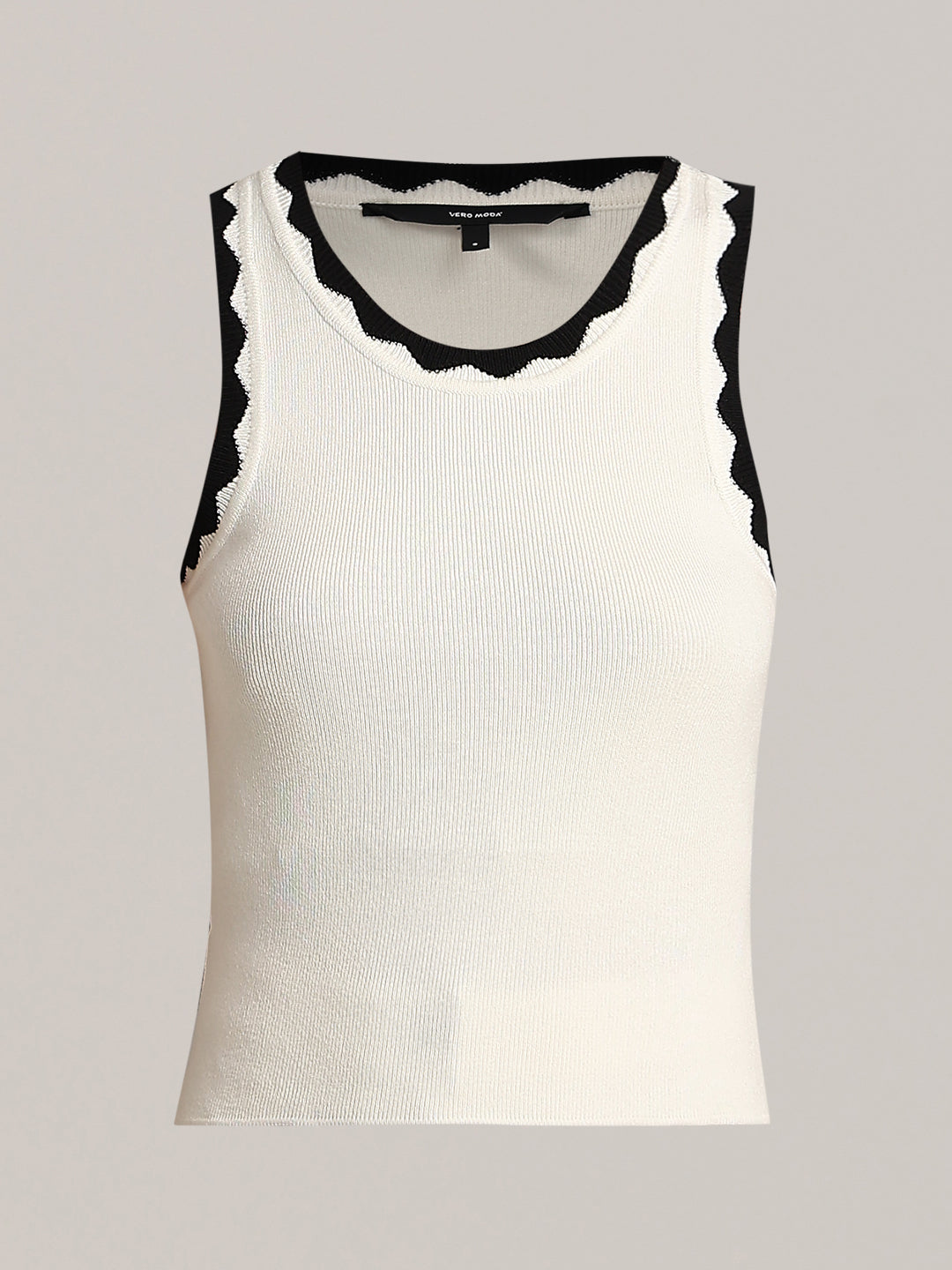 White Contrast Neck Top