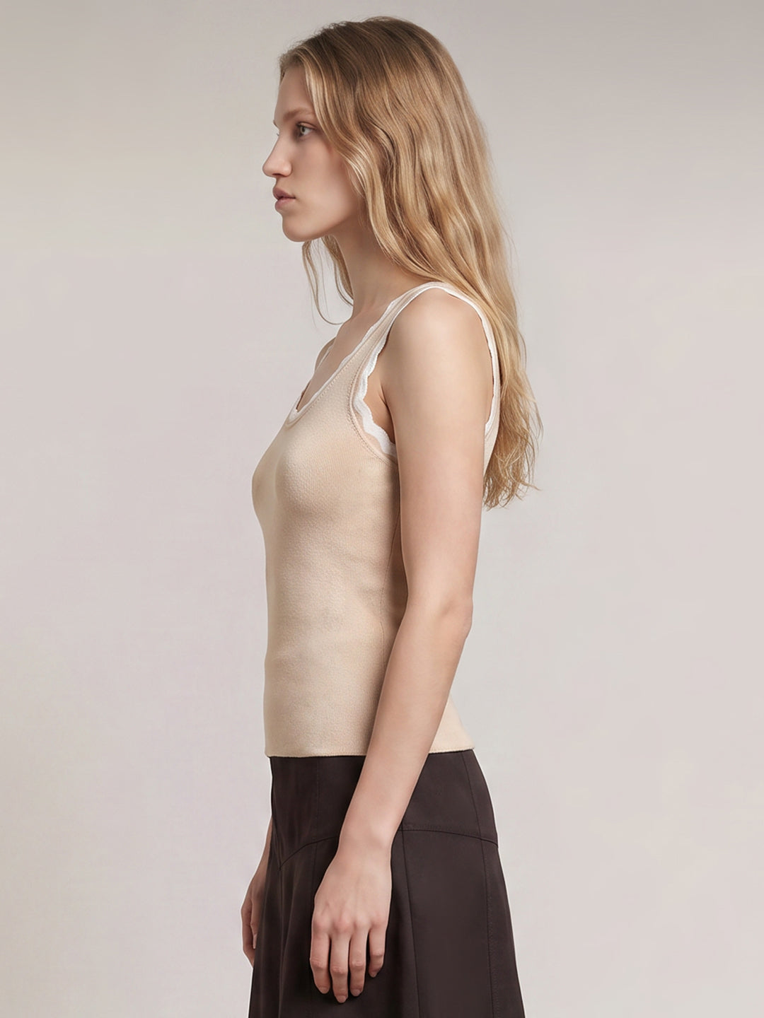 Beige Knitted Tank Top