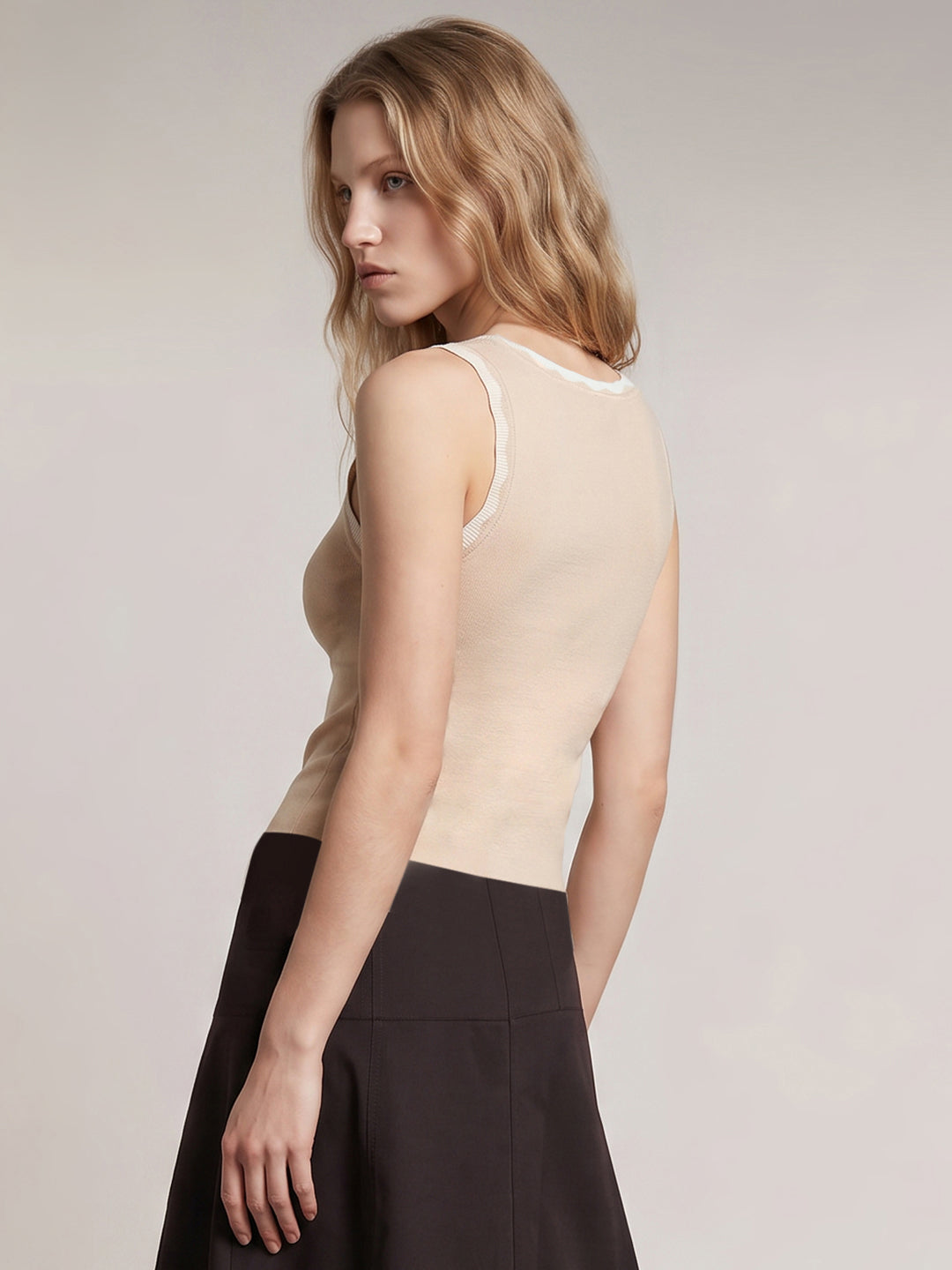 Beige Knitted Tank Top