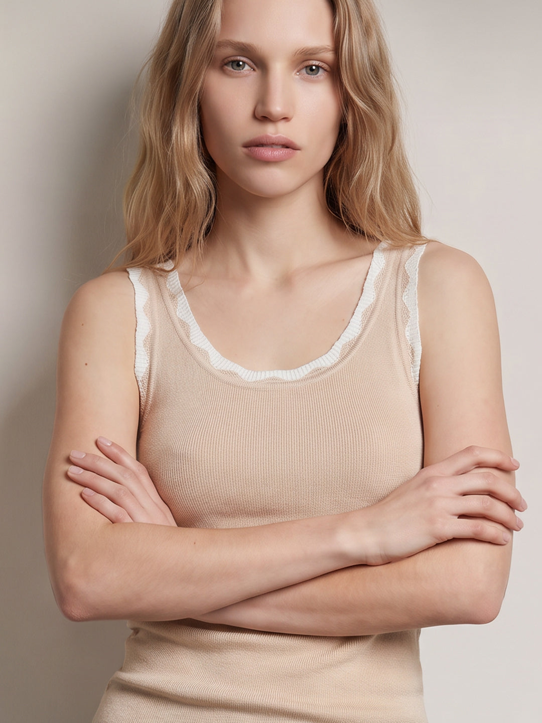 Beige Knitted Tank Top
