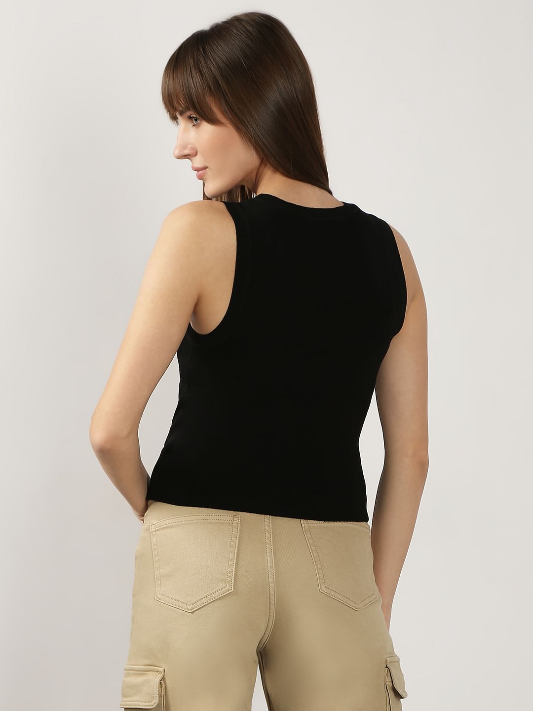 Black Sleeveless Fitted Top