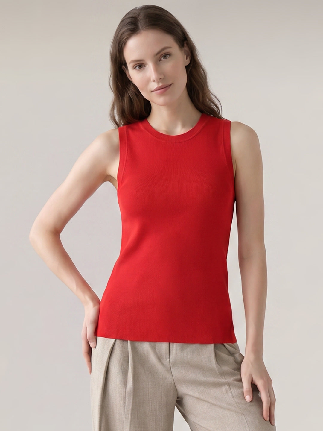 Red Ribbed Knit Top