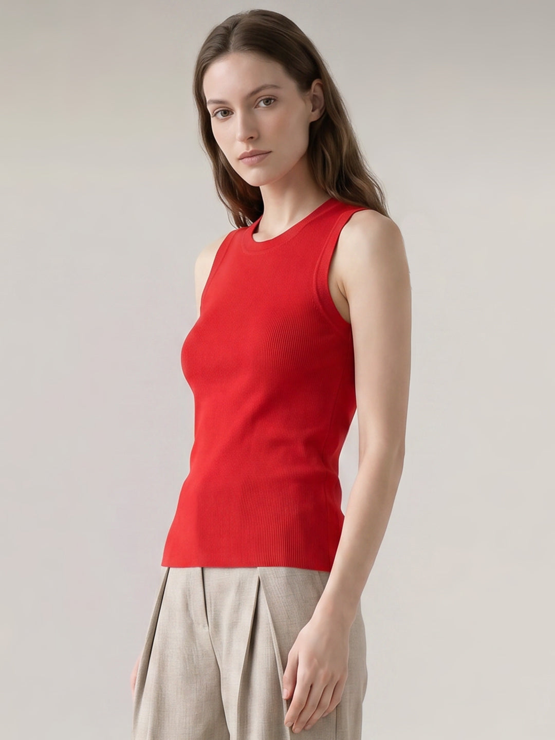 Red Ribbed Knit Top