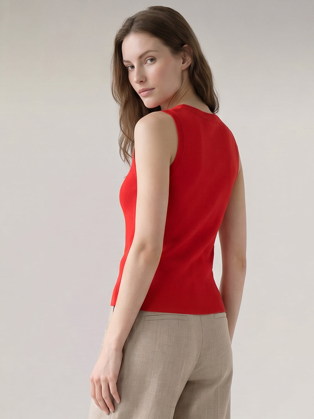 Red Ribbed Knit Top