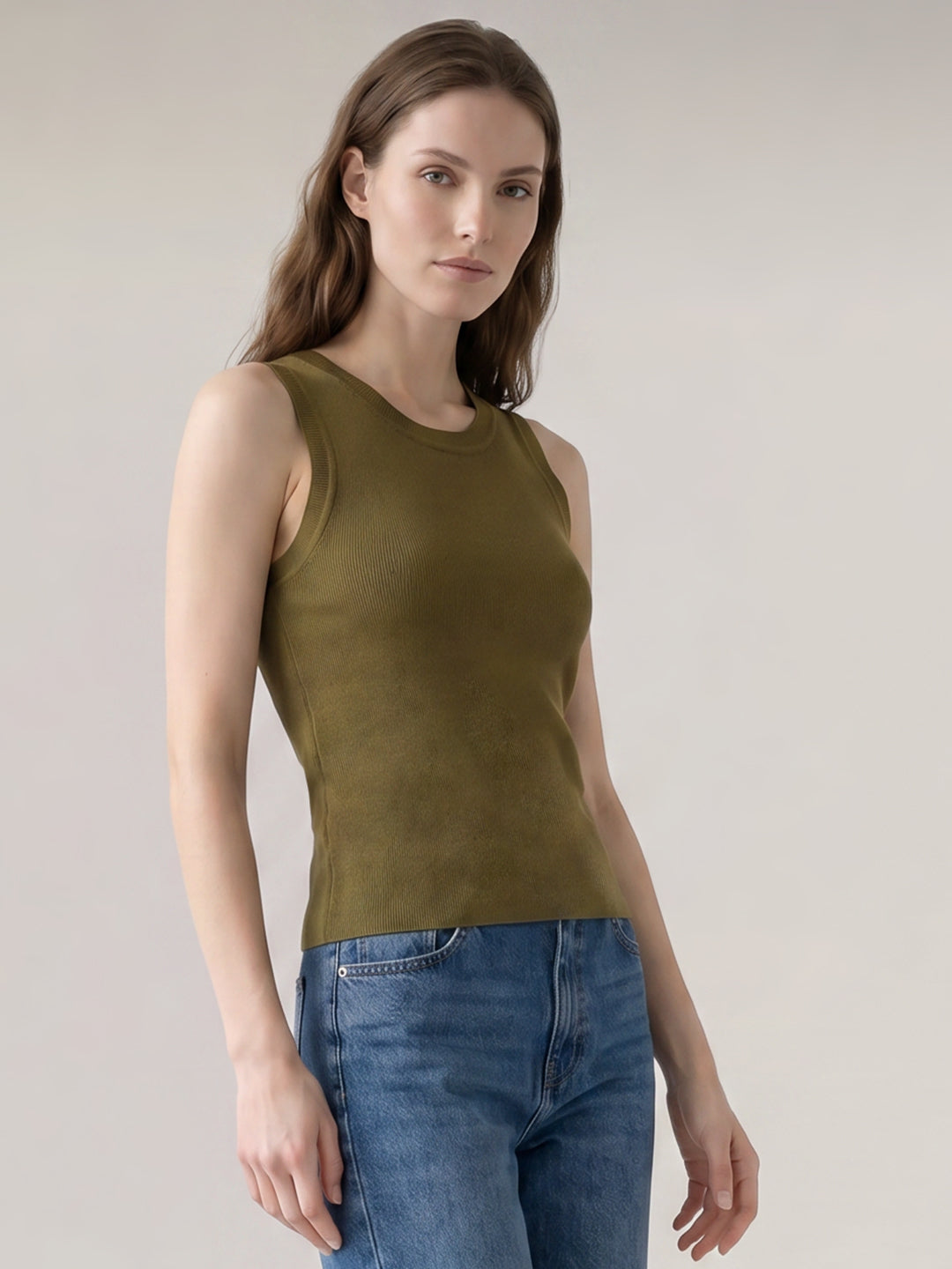Green Ribbed Knit Top