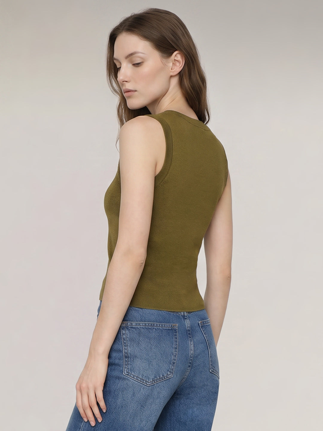 Green Ribbed Knit Top