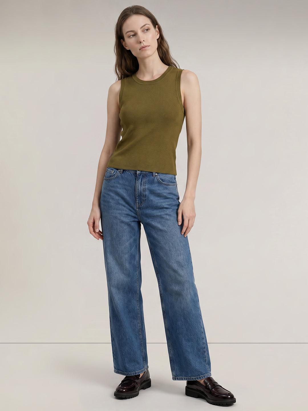 Green Ribbed Knit Top