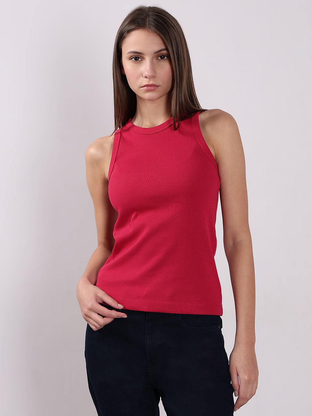 Dark Pink Ribbed Tank Top