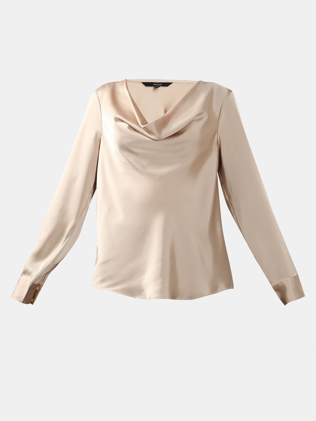 Beige Cowl Neck Satin Top