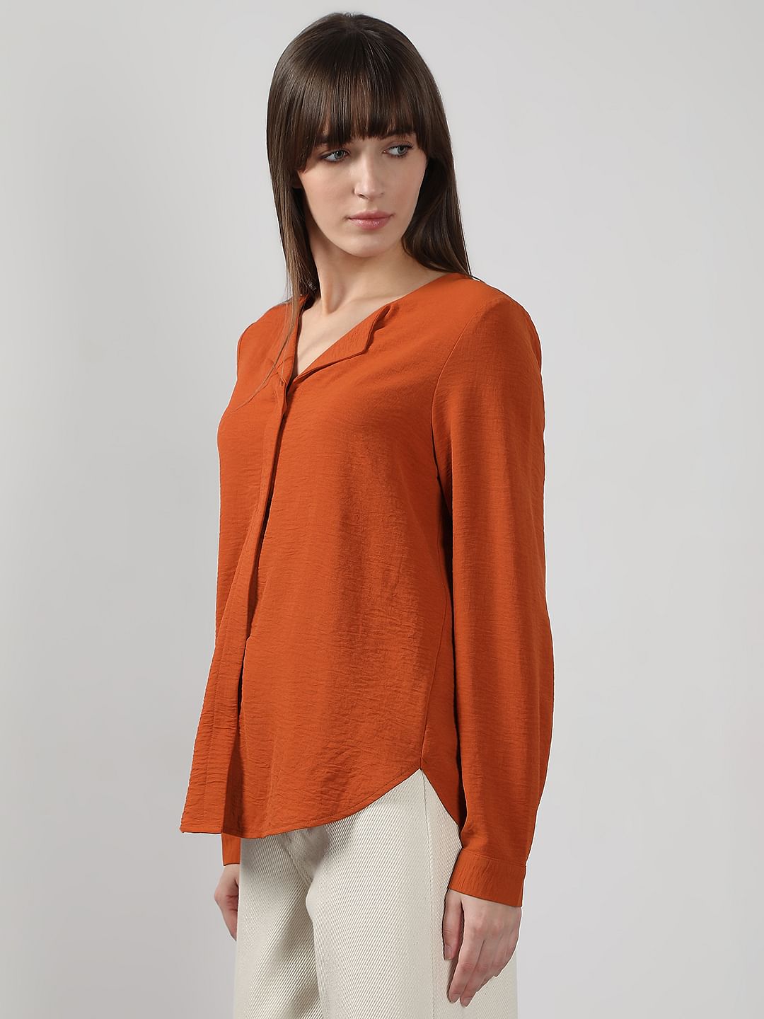 Rust Orange Red V Neck Shirt