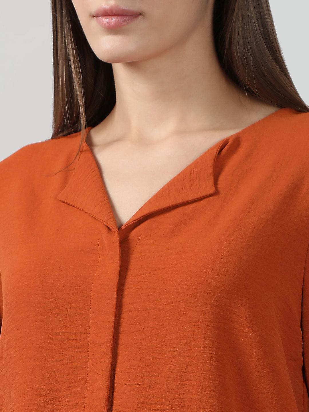 Rust Orange Red V Neck Shirt