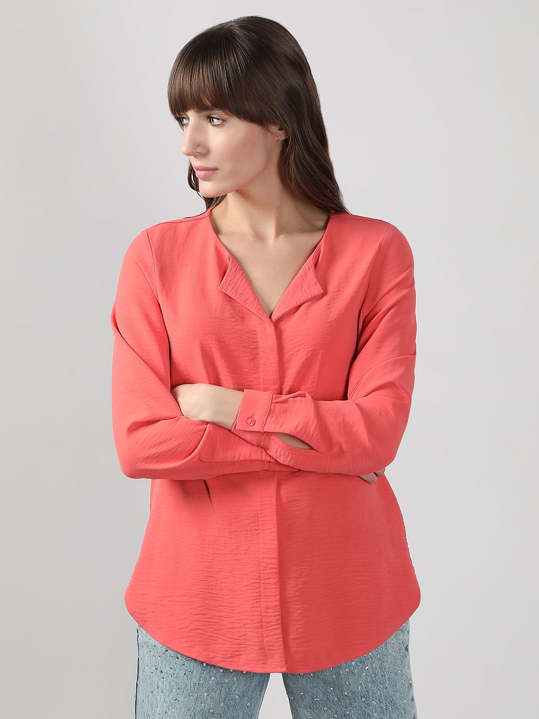 Peach V Neck Shirt