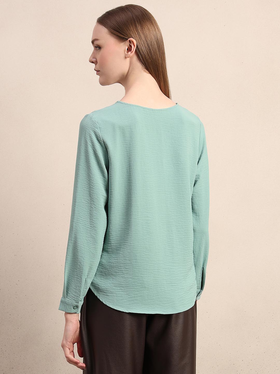 Blue Notched Lapel Collar Top