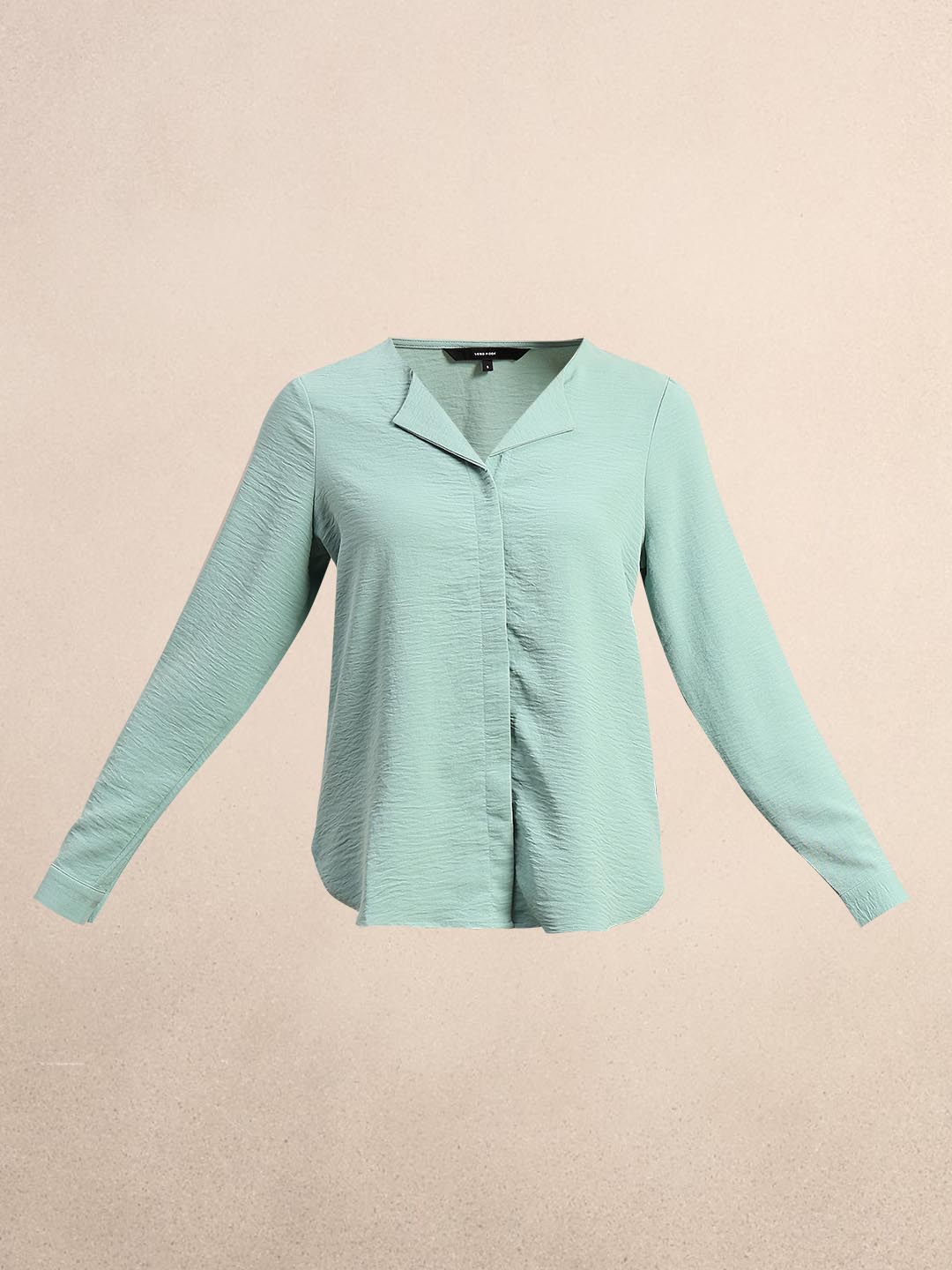 Blue Notched Lapel Collar Top