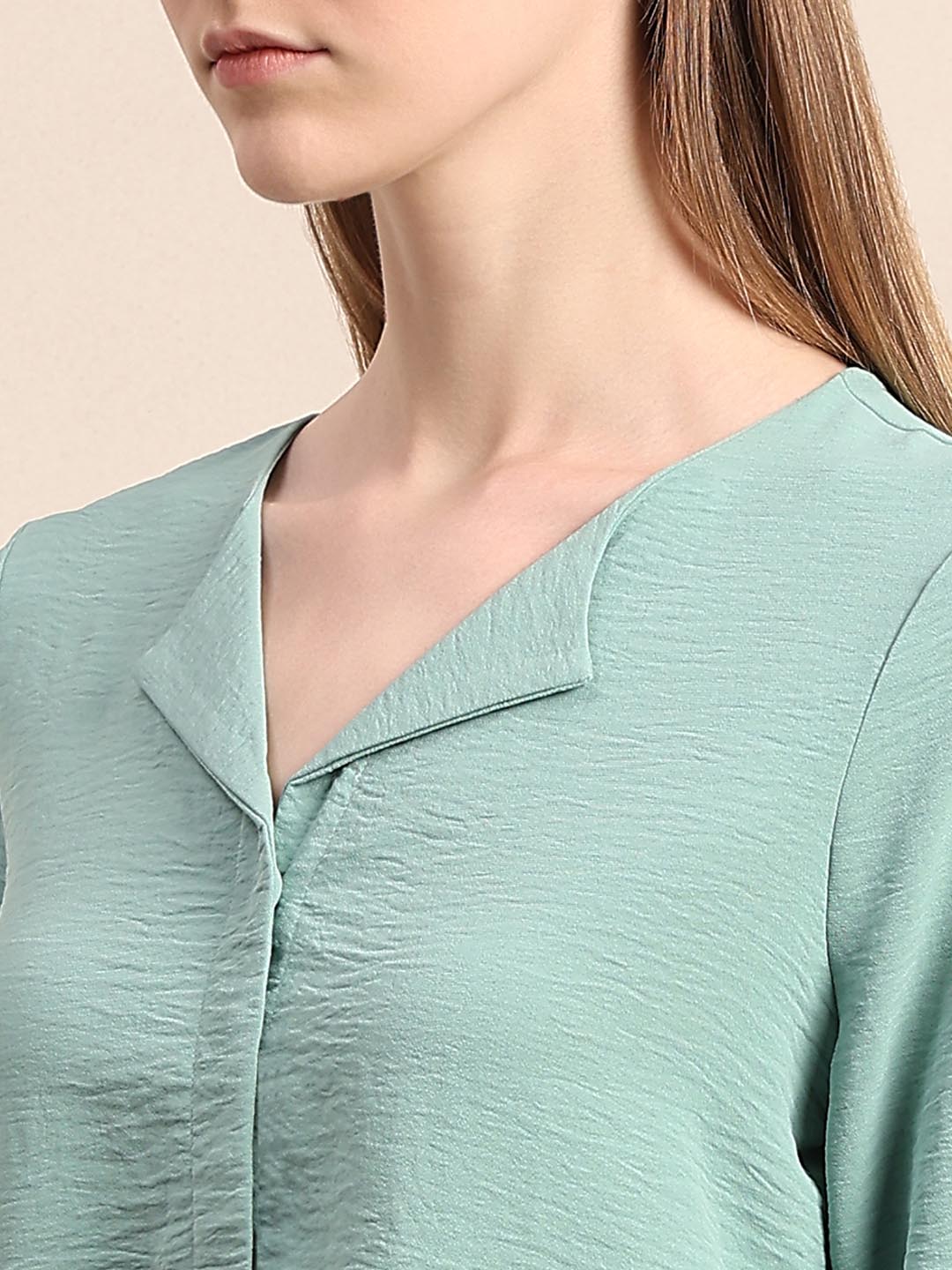 Blue Notched Lapel Collar Top