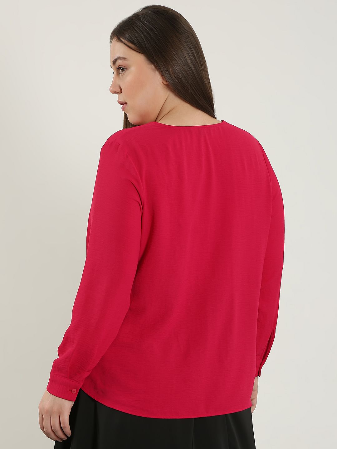 Curve Dark Pink V Neck Shirt