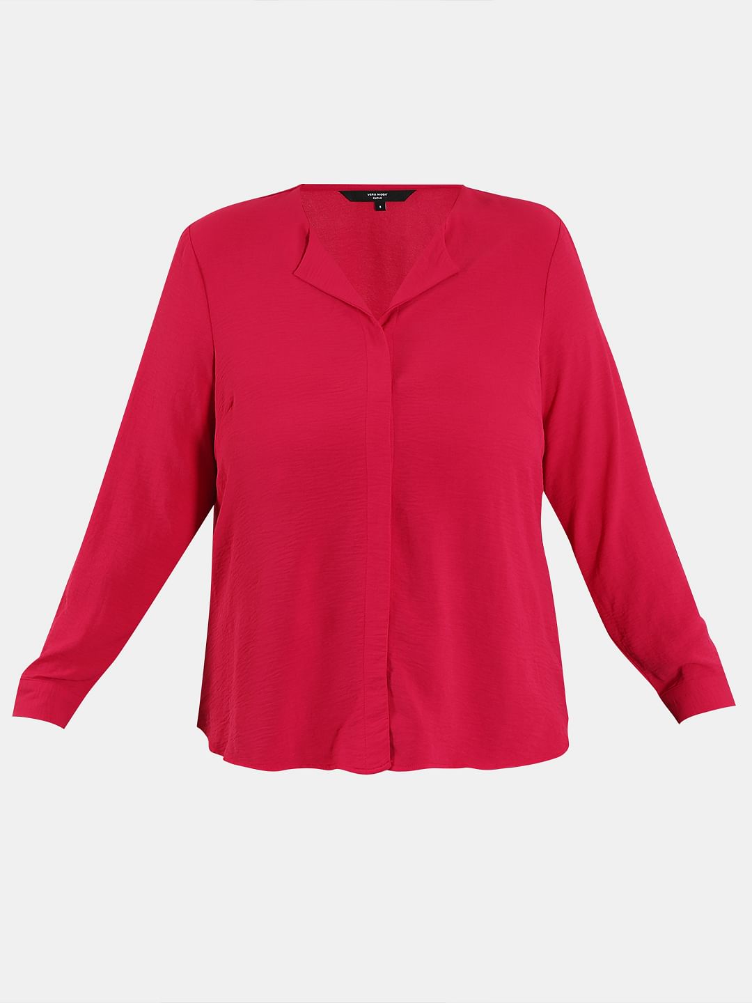 Curve Dark Pink V Neck Shirt