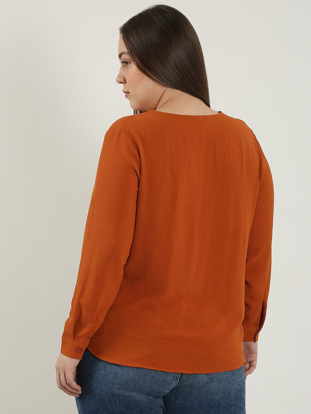 Curve Orange V Neck Shirt