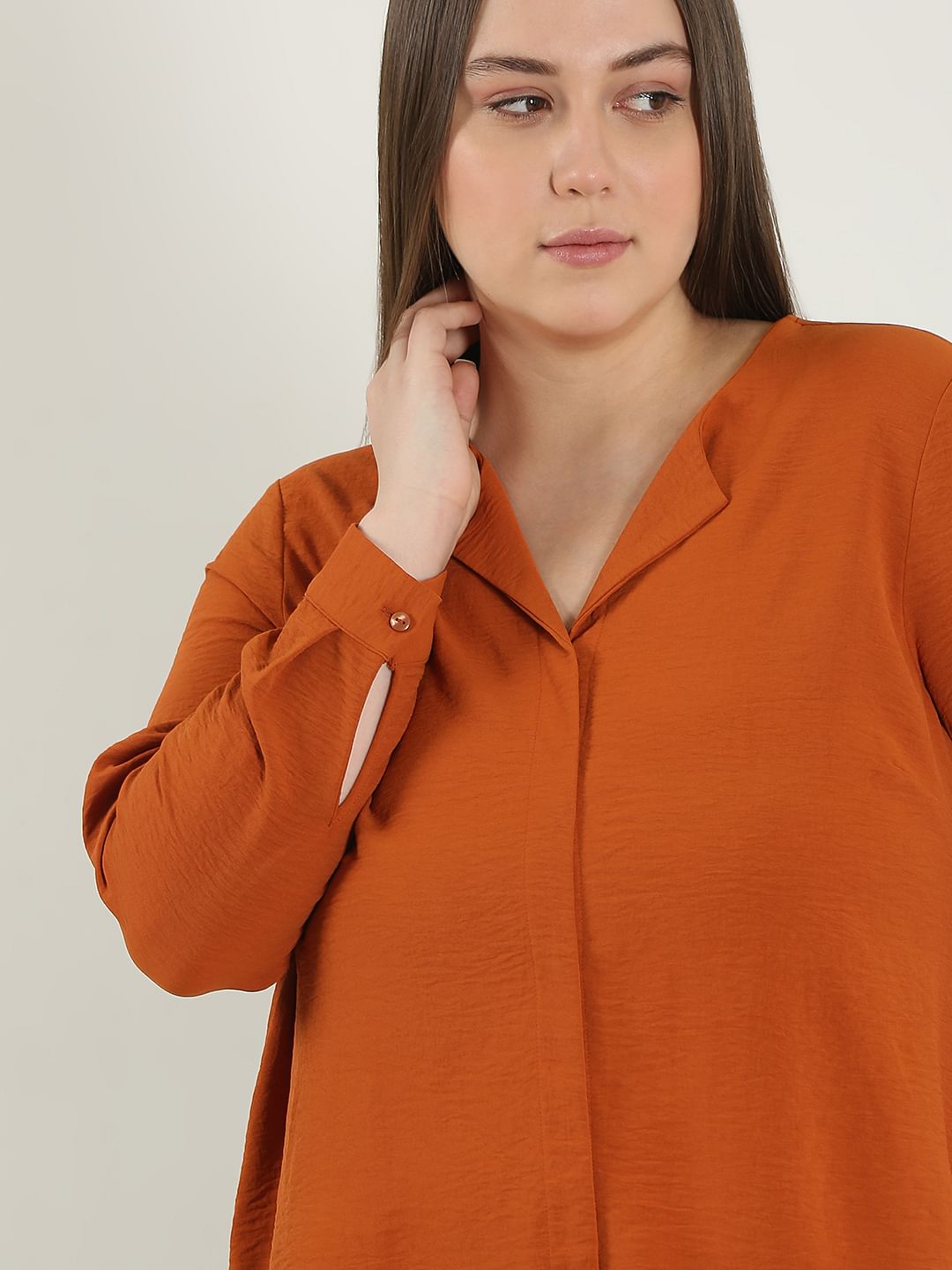Curve Orange V Neck Shirt