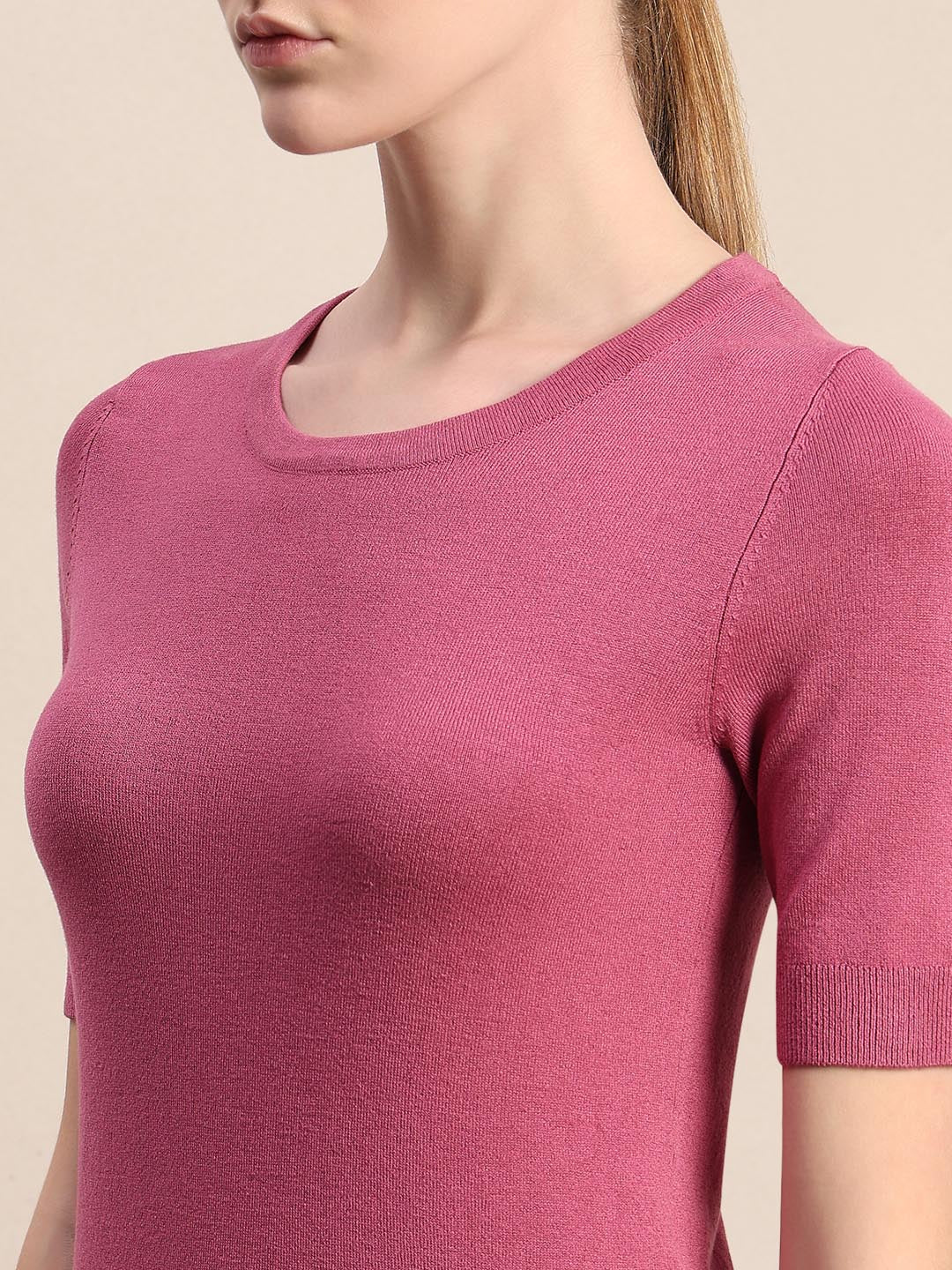 Pink Knitted Short Sleeves Top