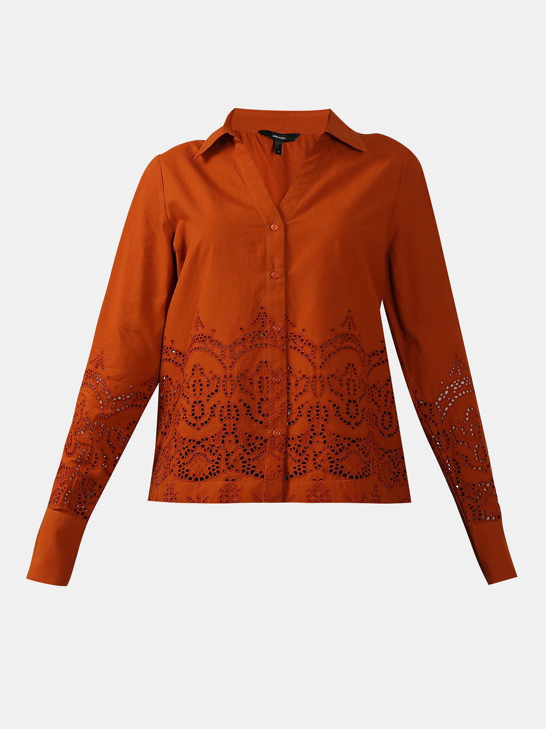 Rust Red Schiffli Cotton Shirt