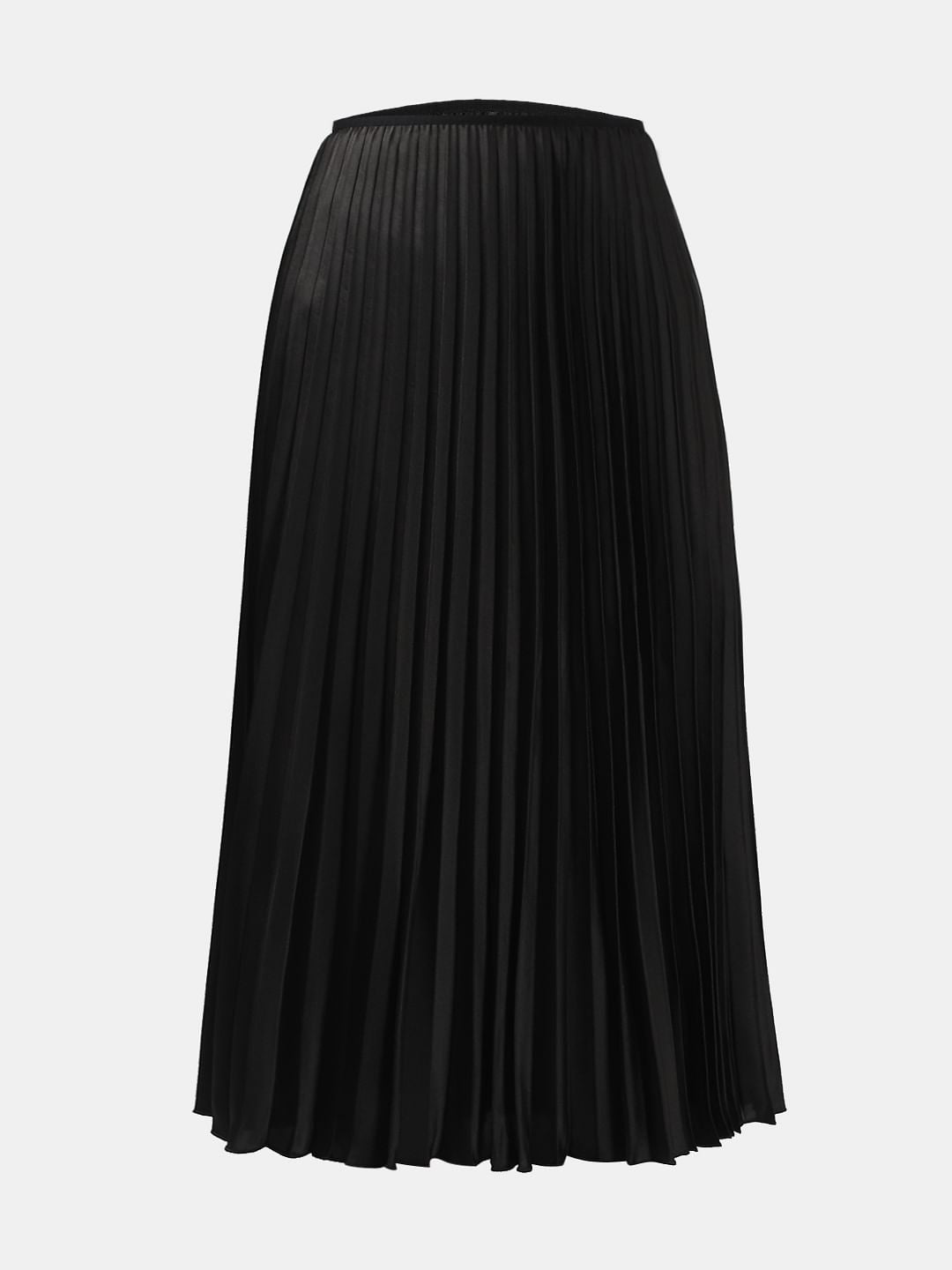 Black High Rise Pleated Midi Skirt