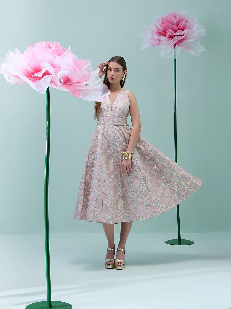 MARQUEE Pink Floral Plunge Neckline Dress