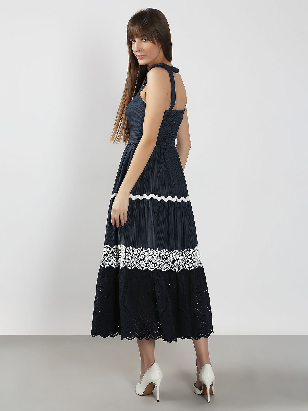 Navy Blue Striped Midaxi Dress