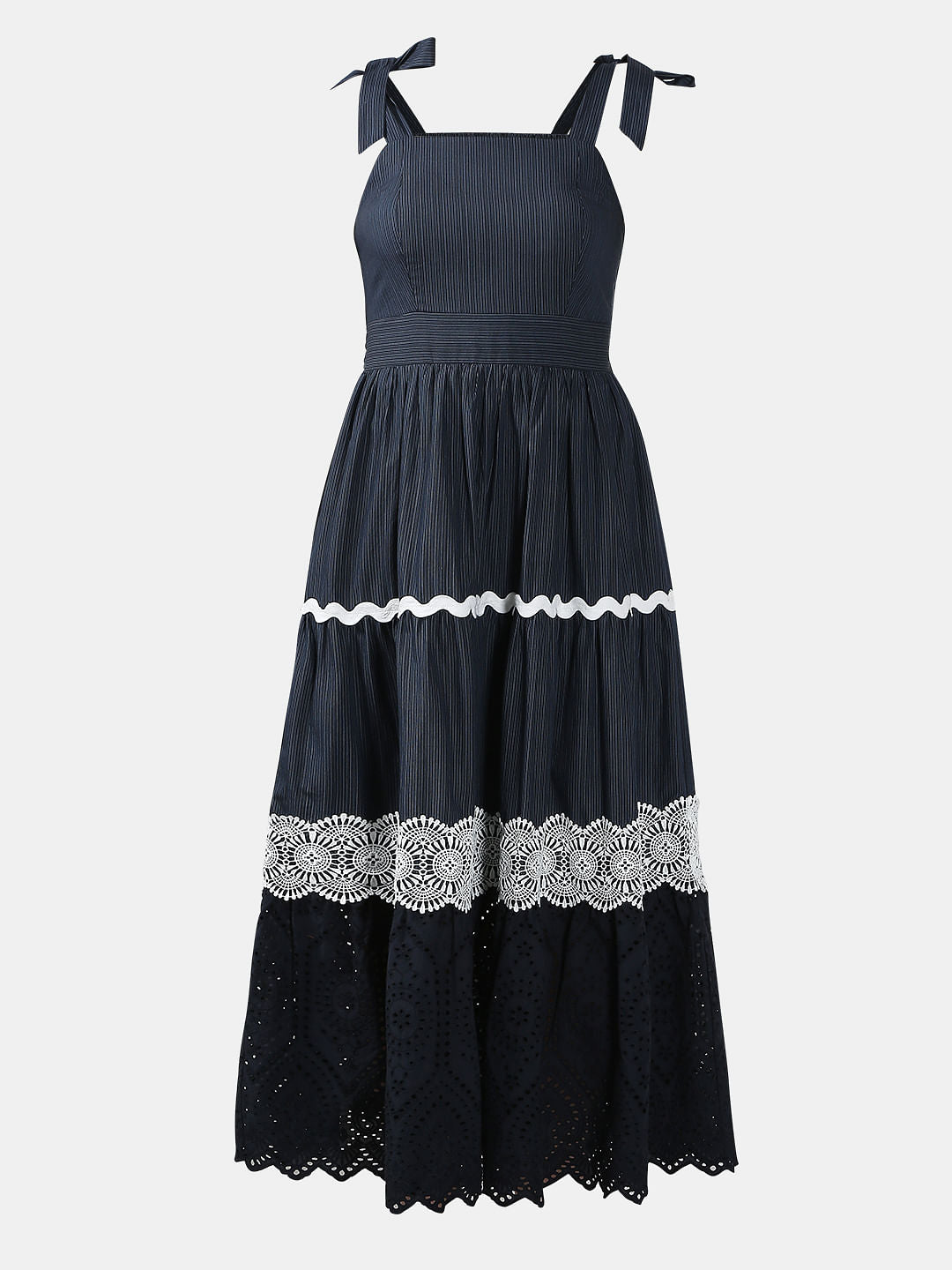 Navy Blue Striped Midaxi Dress