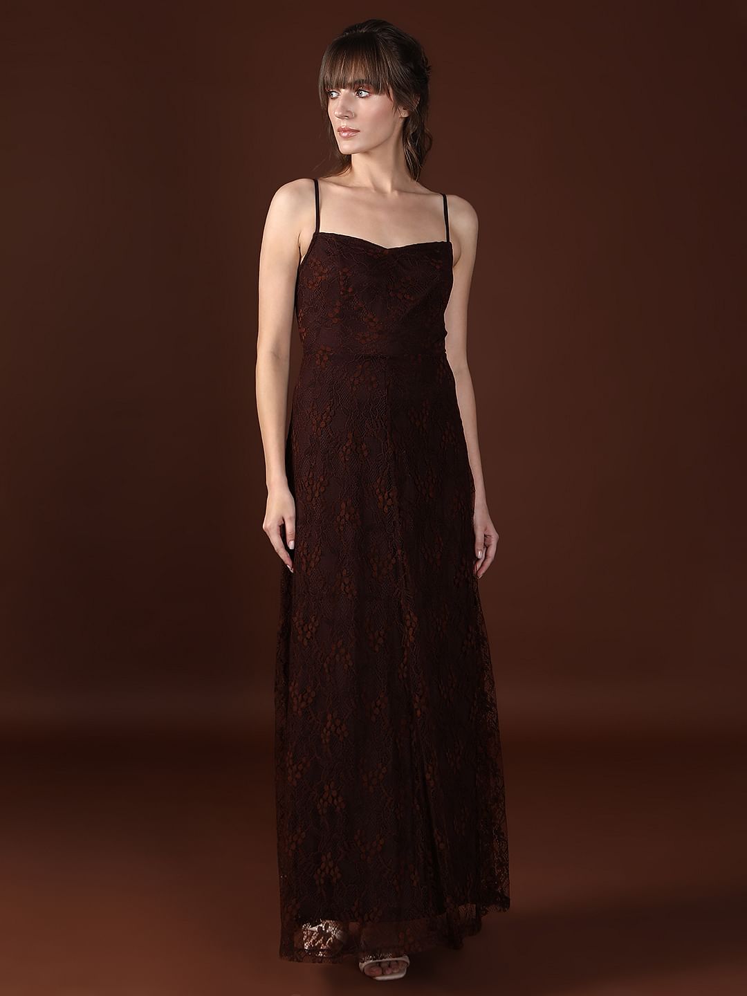 Dark Brown Mesh Lace Dress
