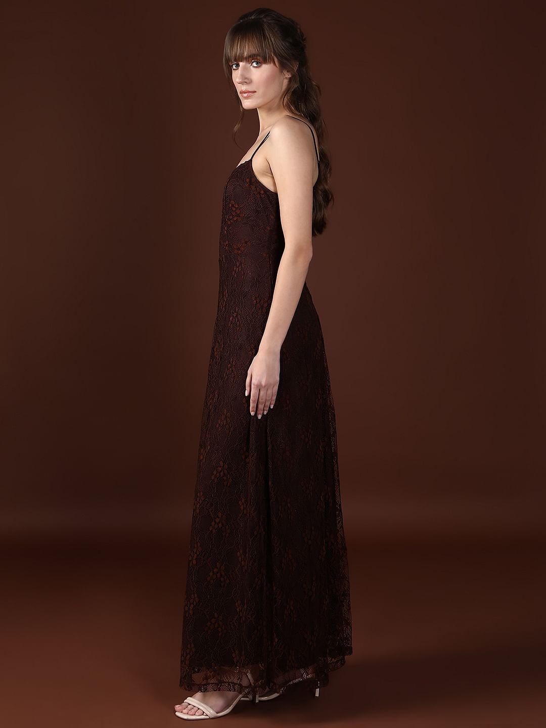 Dark Brown Mesh Lace Dress