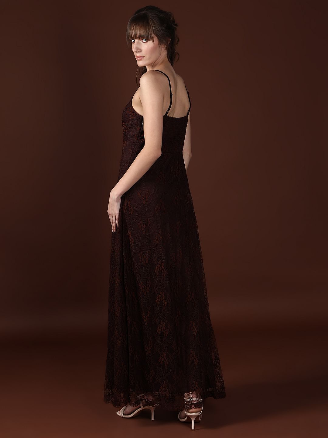 Dark Brown Mesh Lace Dress