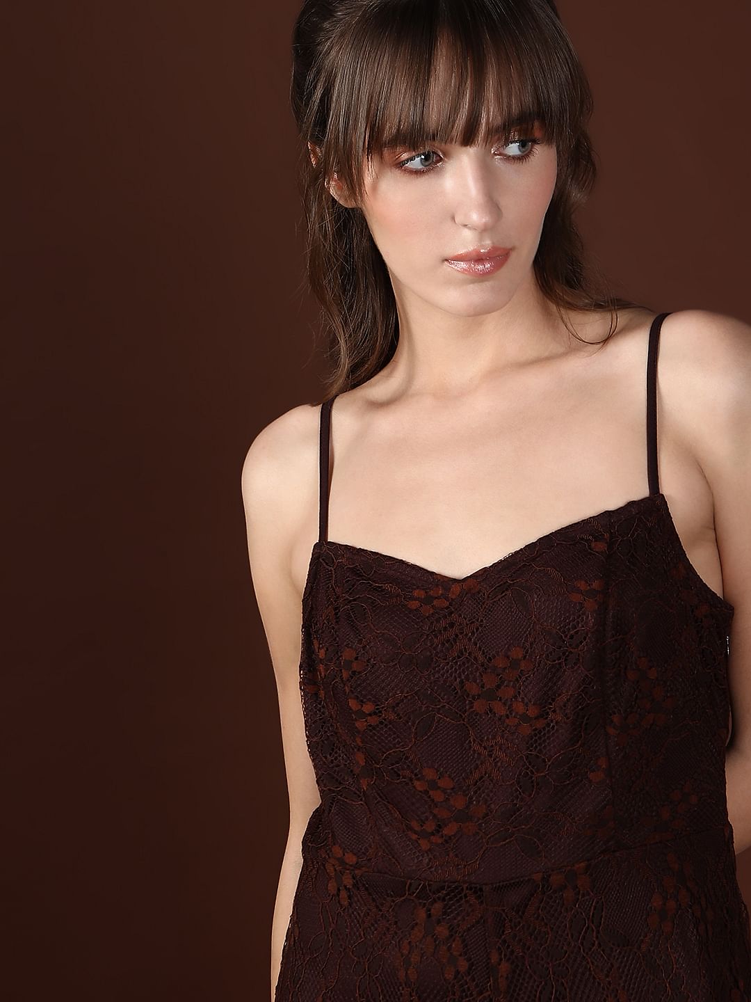 Dark Brown Mesh Lace Dress
