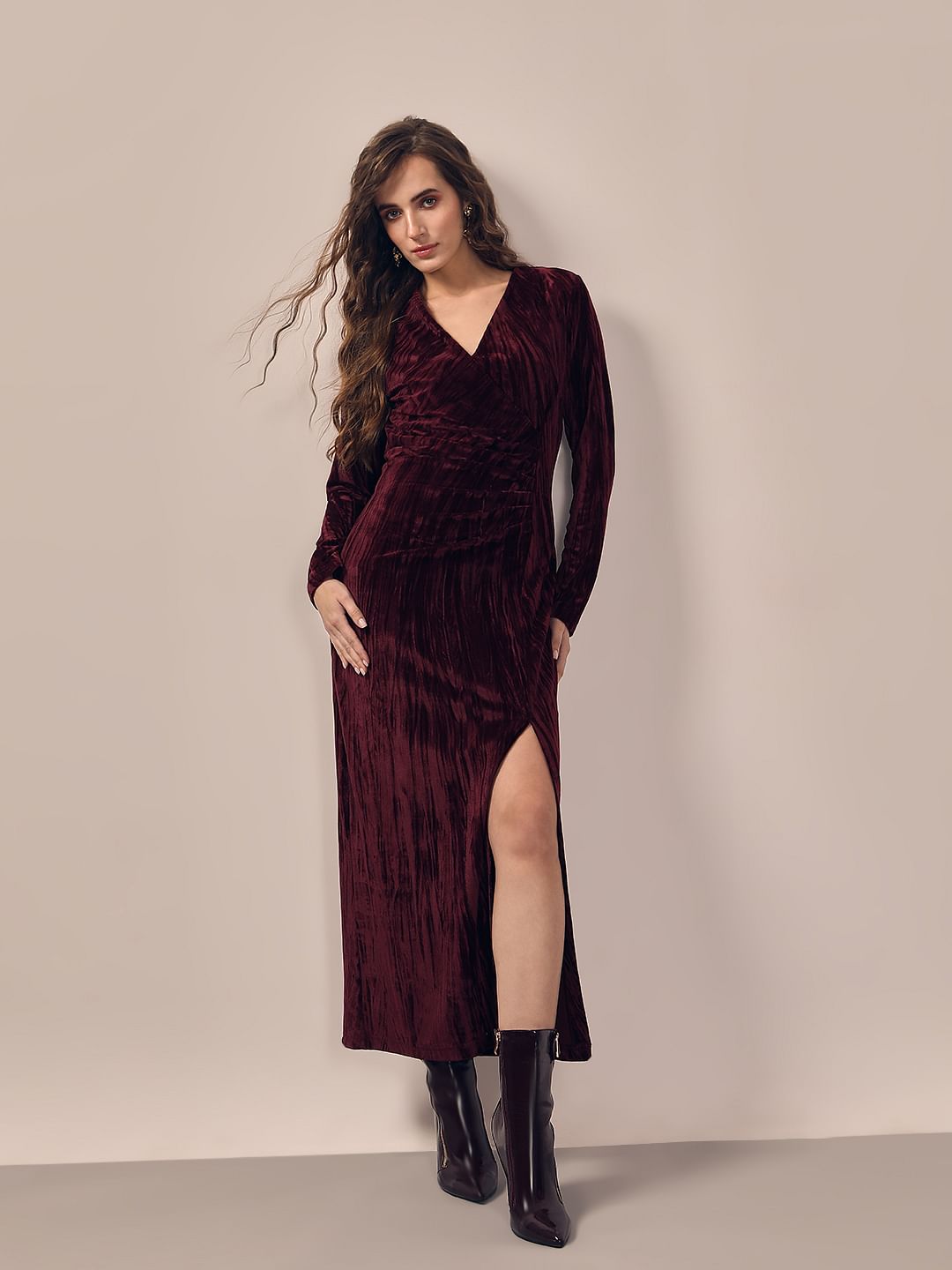 Maroon Velvet Dress