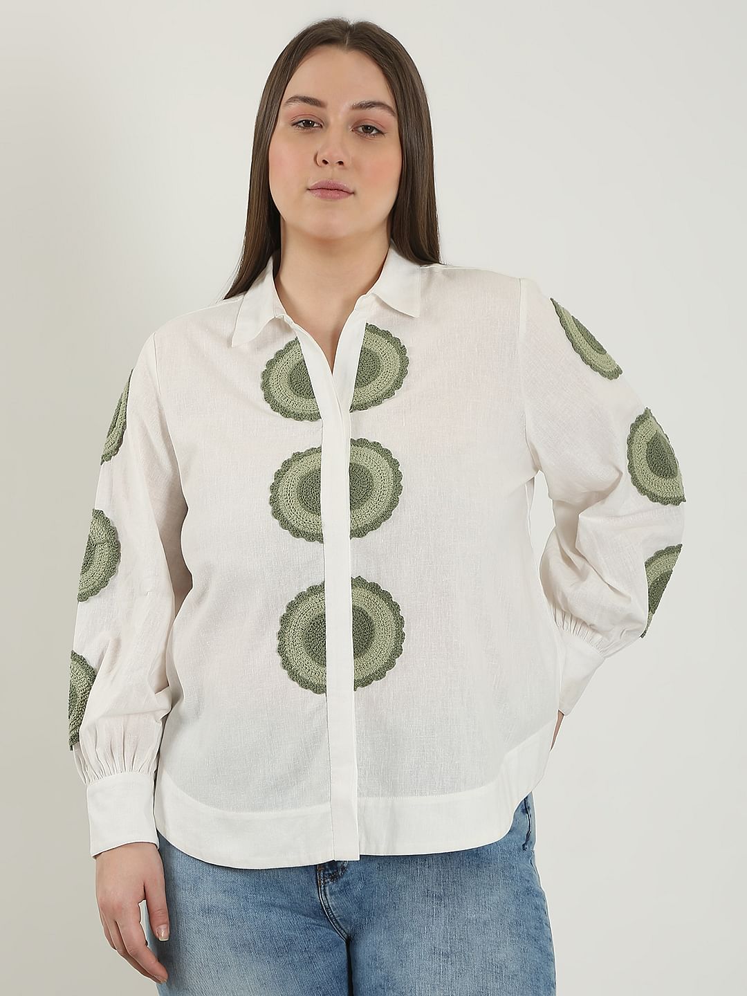 Curve White Printed Cotton Shirt