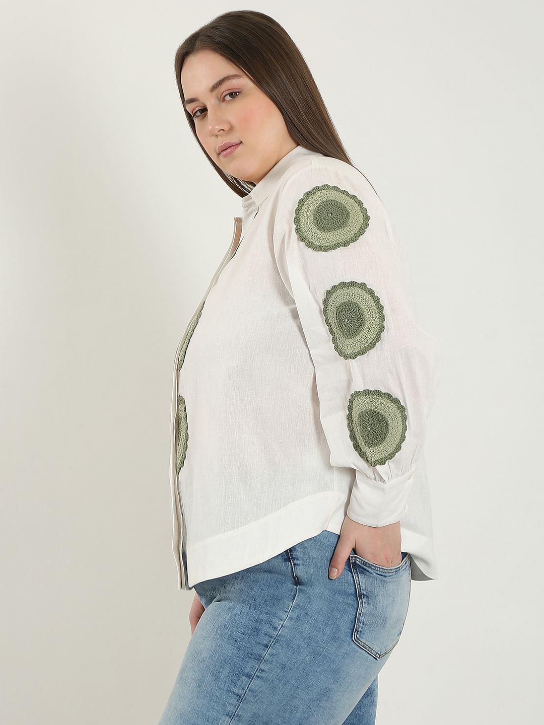 Curve White Printed Cotton Shirt