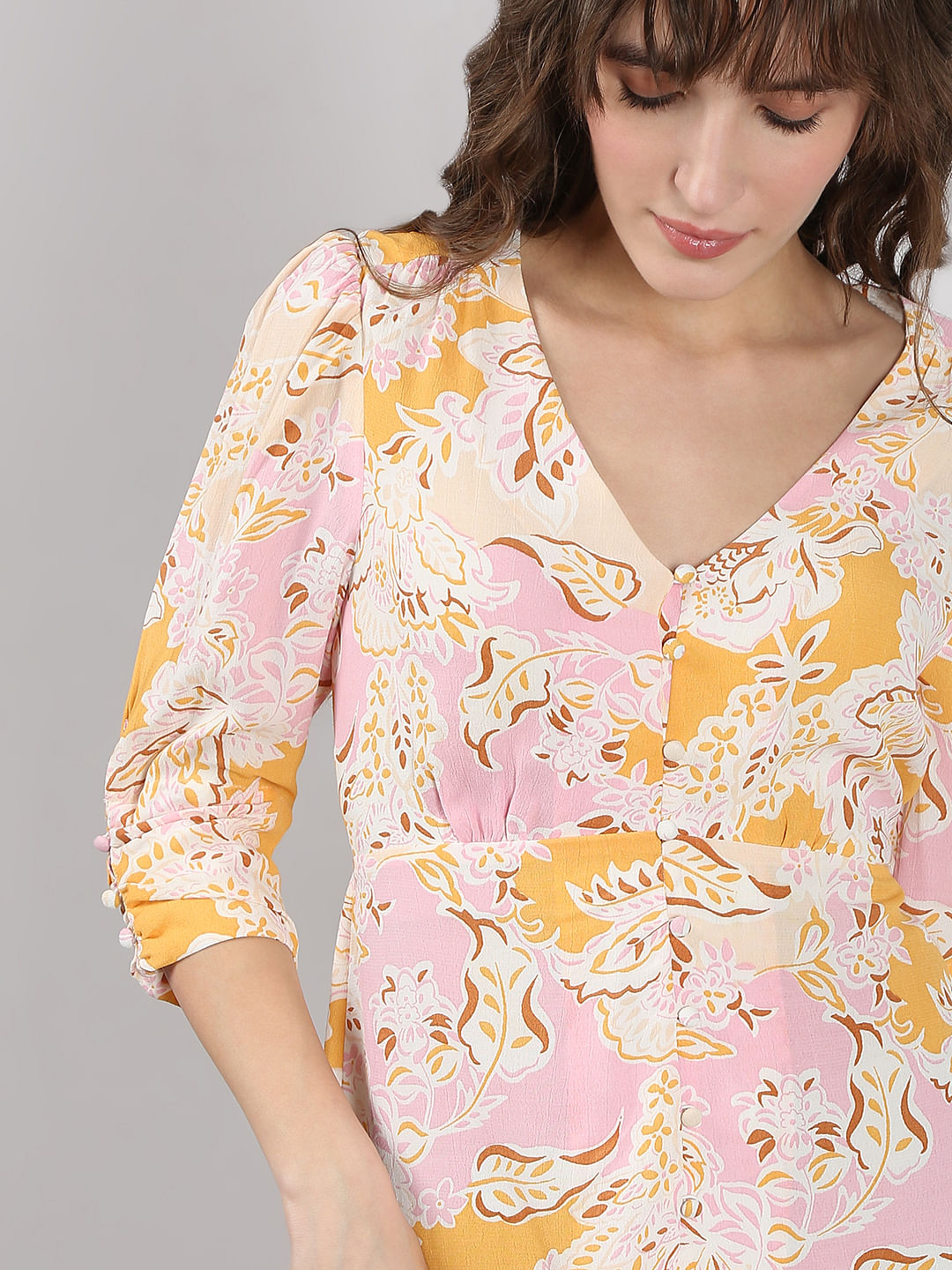 Pink Floral Midi Dress