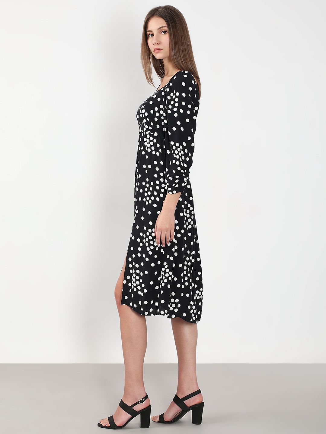 Black Polka Dot Midi Dress