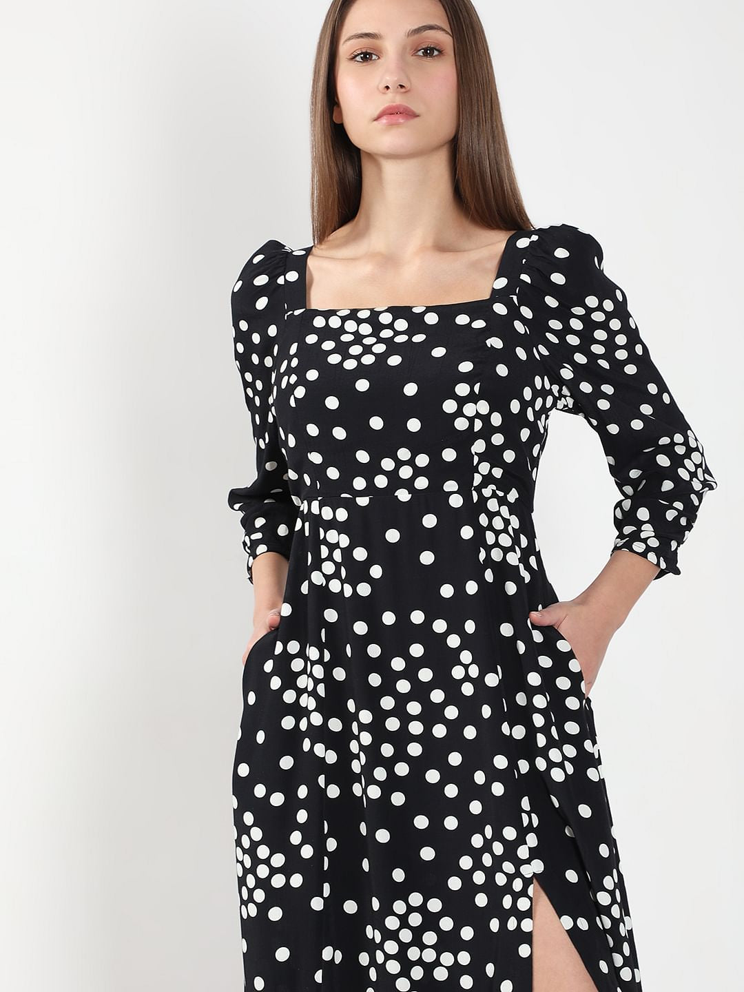 Black Polka Dot Midi Dress