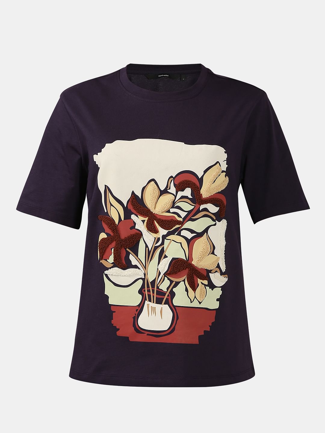 Dark Purple Graphic Print Cotton T-Shirt