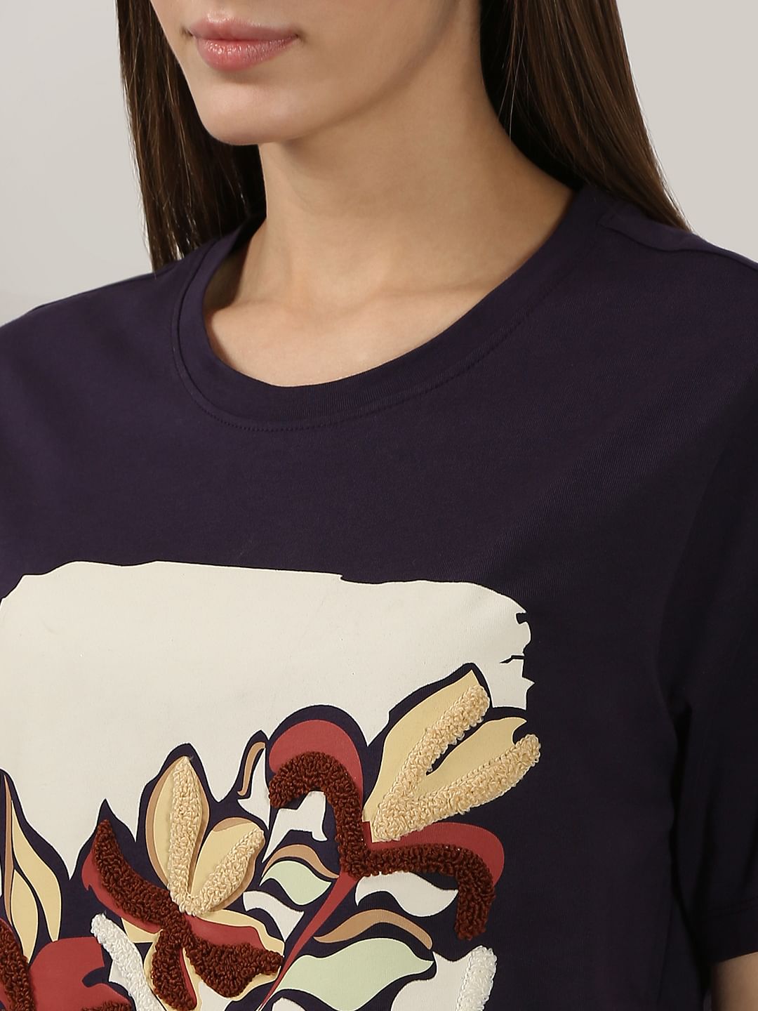 Dark Purple Graphic Print Cotton T-Shirt