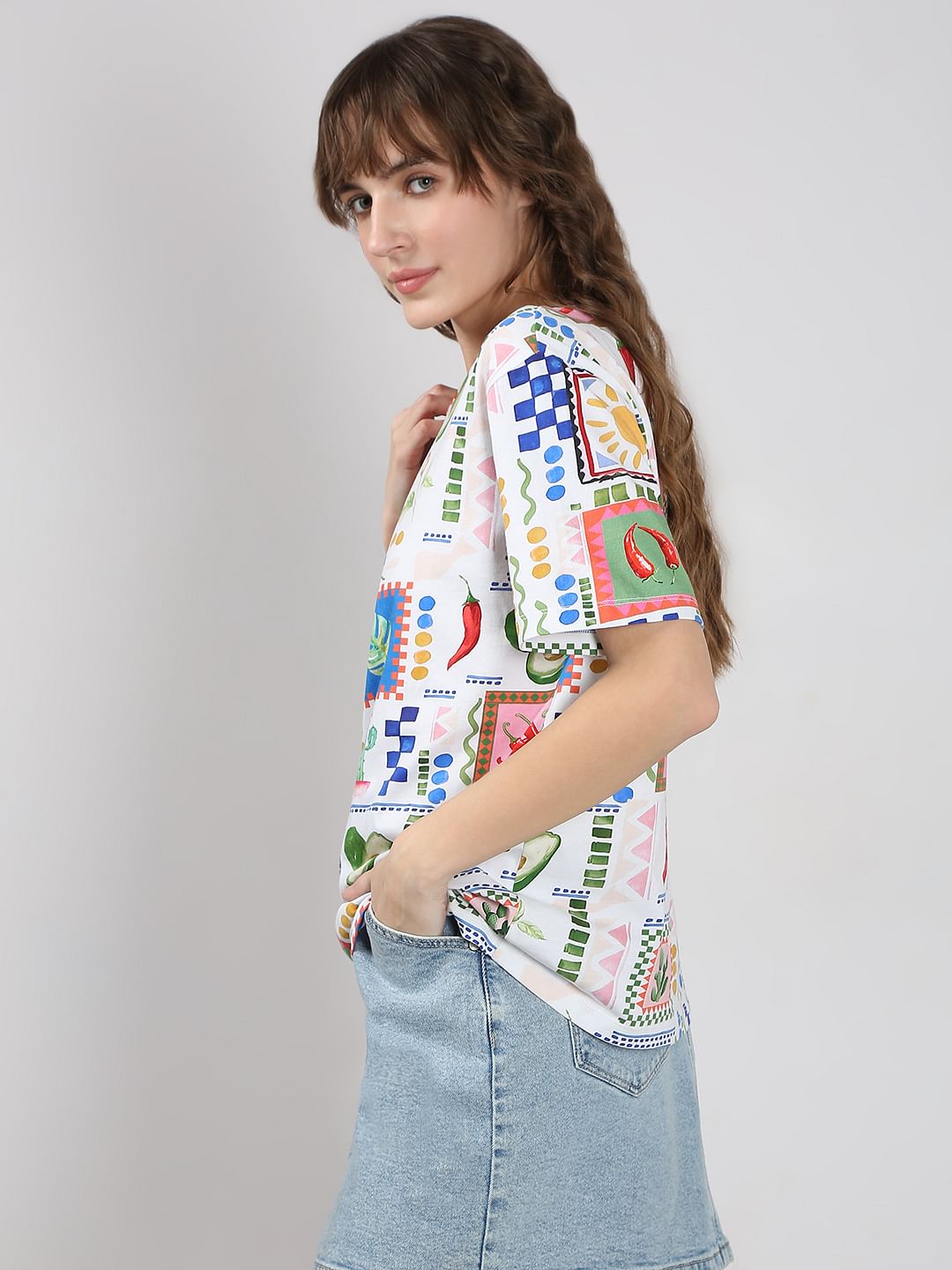 White Printed Cotton T-Shirt