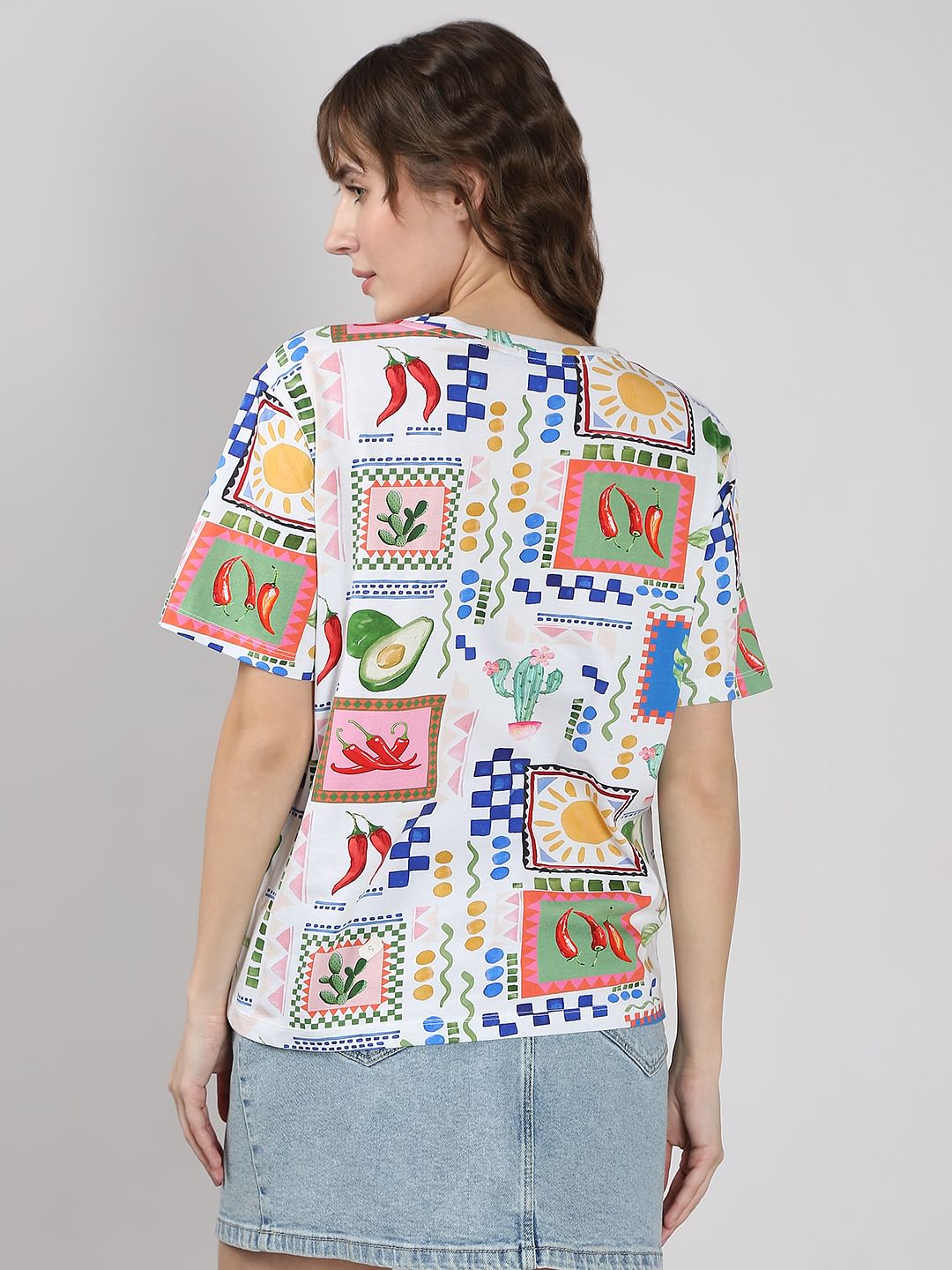 White Printed Cotton T-Shirt