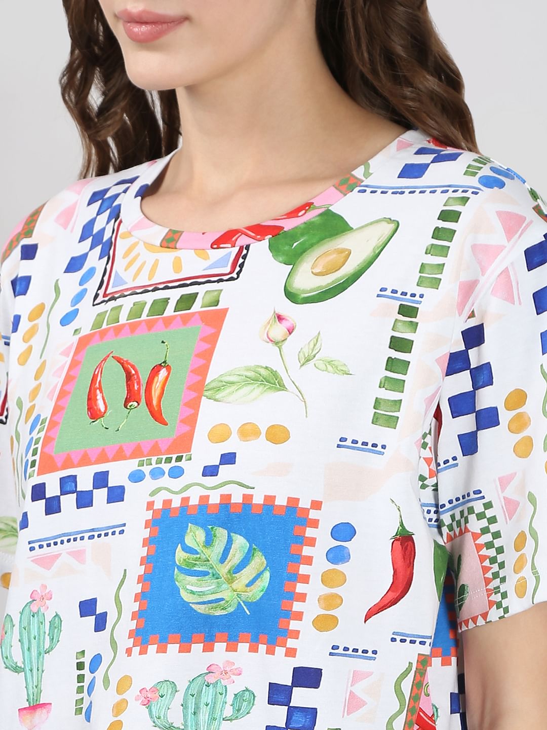 White Printed Cotton T-Shirt