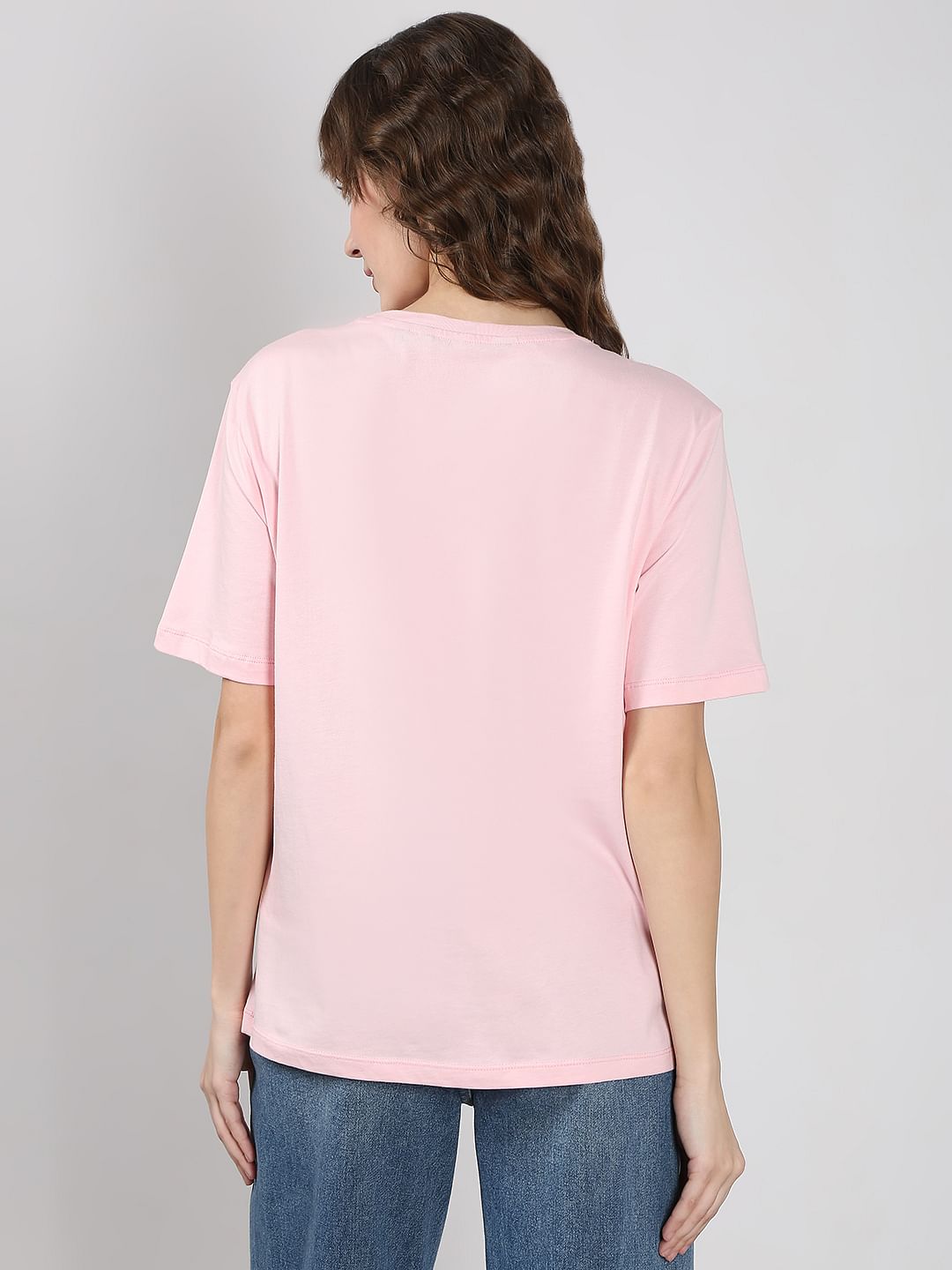 Pink Printed Cotton T-Shirt