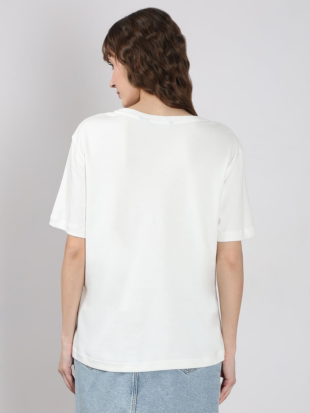 White Silver Text Cotton T-Shirt