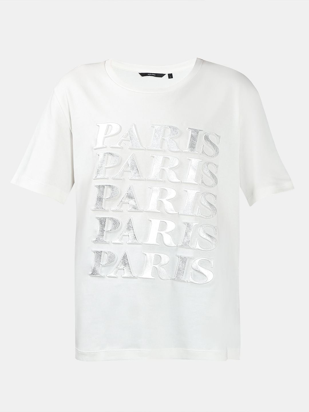 White Silver Text Cotton T-Shirt